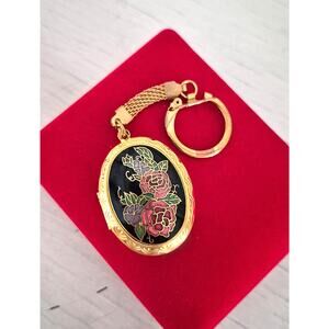 Vintage Enamel Locket Key Chain